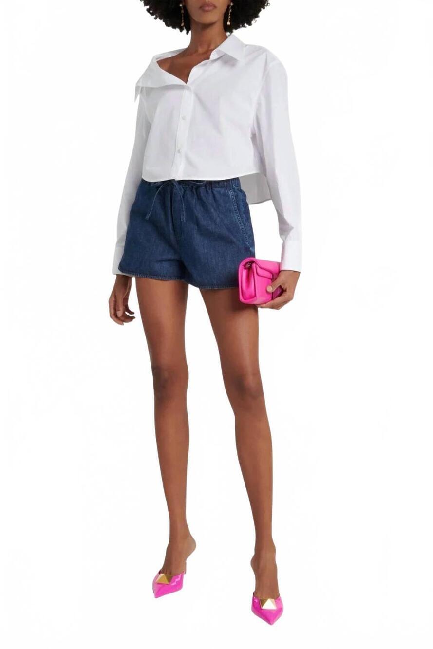 NEW VALENTINO GARAVANI chambray wool shorts in medium blue denim